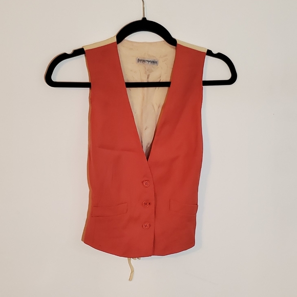 VINTAGE Emporio Armani 80's Coral and Pink Tie-Back Wool Vest Sz 40IT / US 4 - Picture 3 of 11